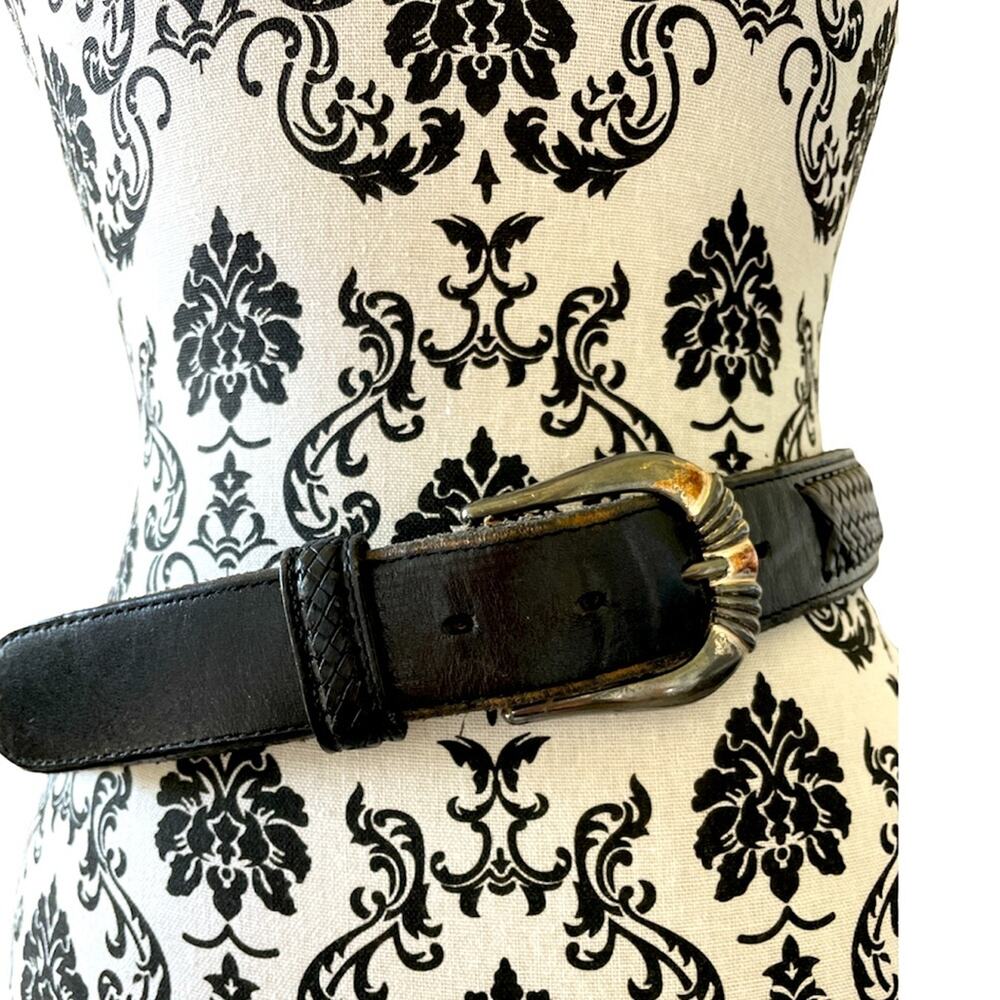 Vintage Black Braided Conch Inlay Leather Belt size Medium